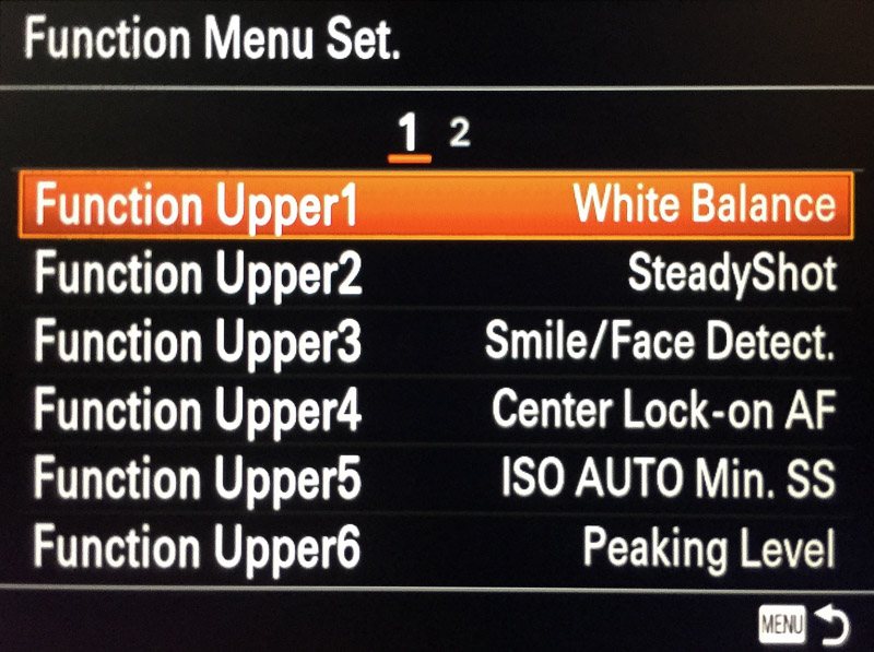 Sony a7Rii custom function menu